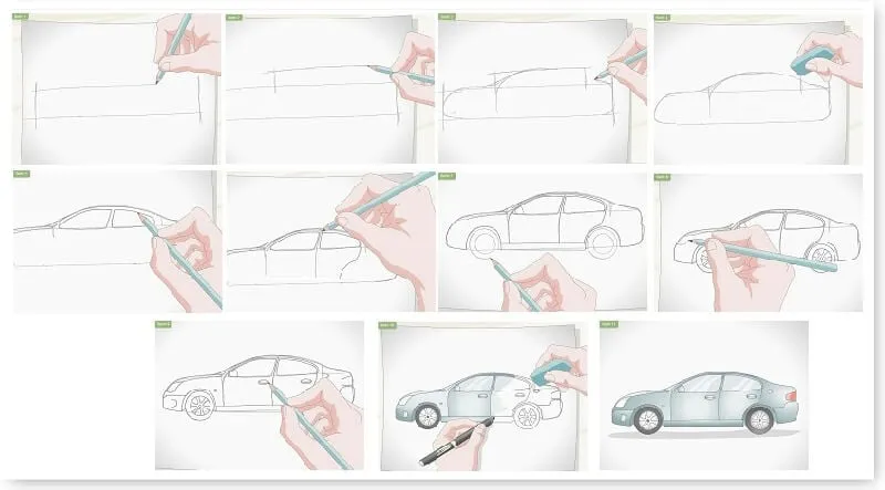 Cách vẽ xe ô tô đơn giản: Phác thảo thân xe bằng hình chữ nhật