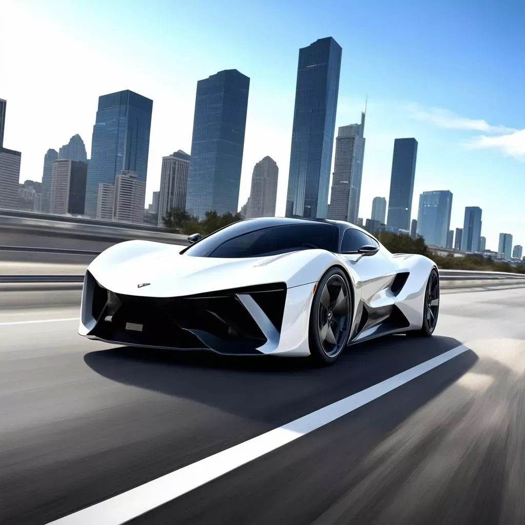 Minh họa các chi tiết công nghệ cao của xe tương lai như đèn LED ma trận và bánh xe không hơi