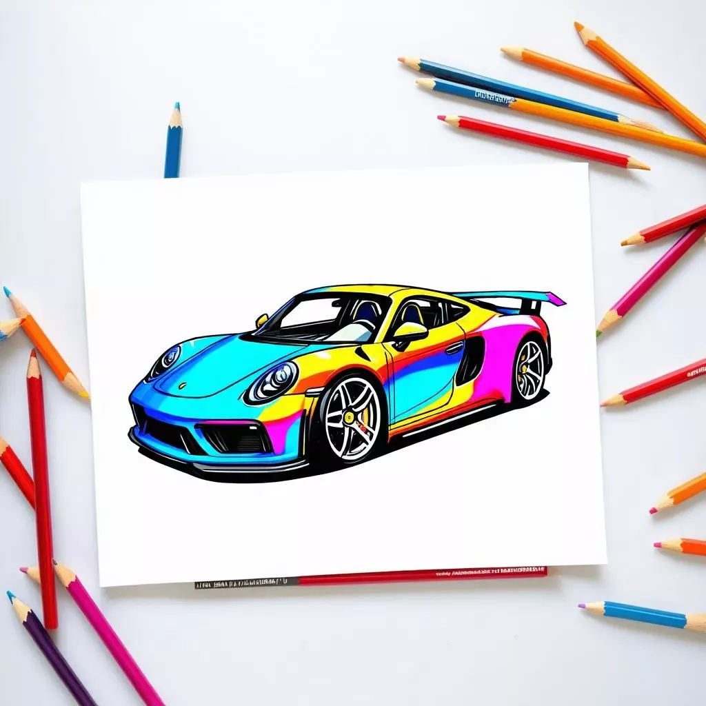 Cách vẽ ô tô ước mơ: Hoàn thiện chi tiết và màu sắc