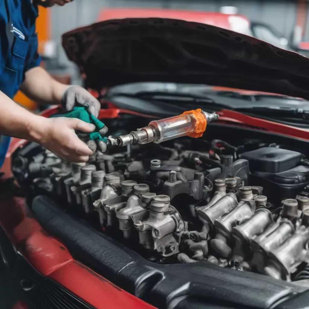 Kim phun xăng ô tô đang được vệ sinh bằng máy chuyên dụng