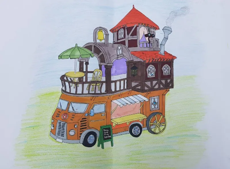 Chủ đề tranh “Ô tô nhà di động” với thiết kế ấm cúng và đầy đủ tiện nghi