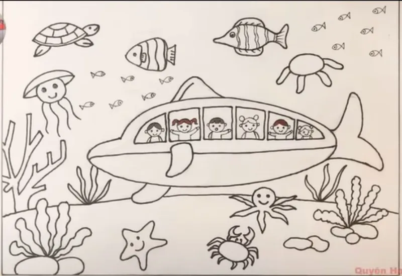 Bước 3: Tô đậm lại các đường viền cho bức tranh rõ ràng hơn, chuẩn bị cho việc tô màu