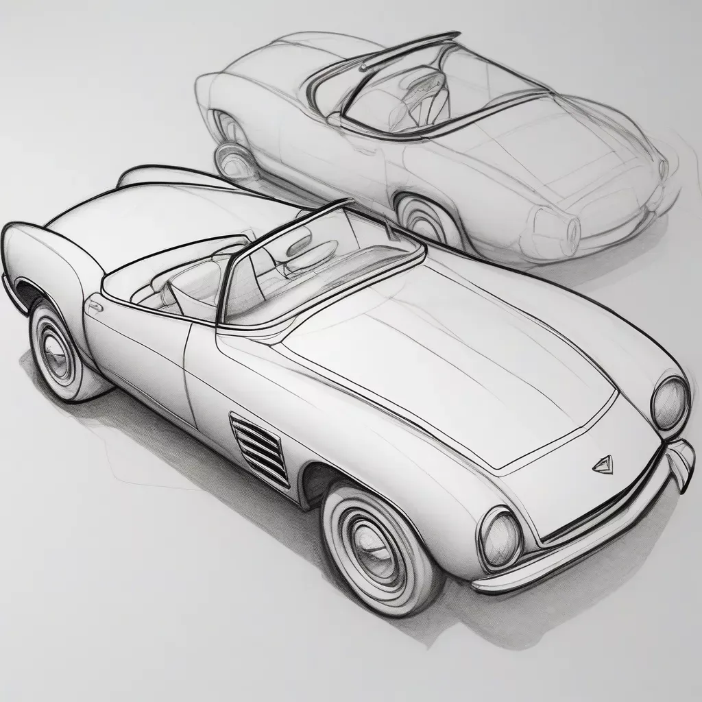 Phác thảo khung và thân xe, bước cơ bản trong cách vẽ xe ô tô mui trần