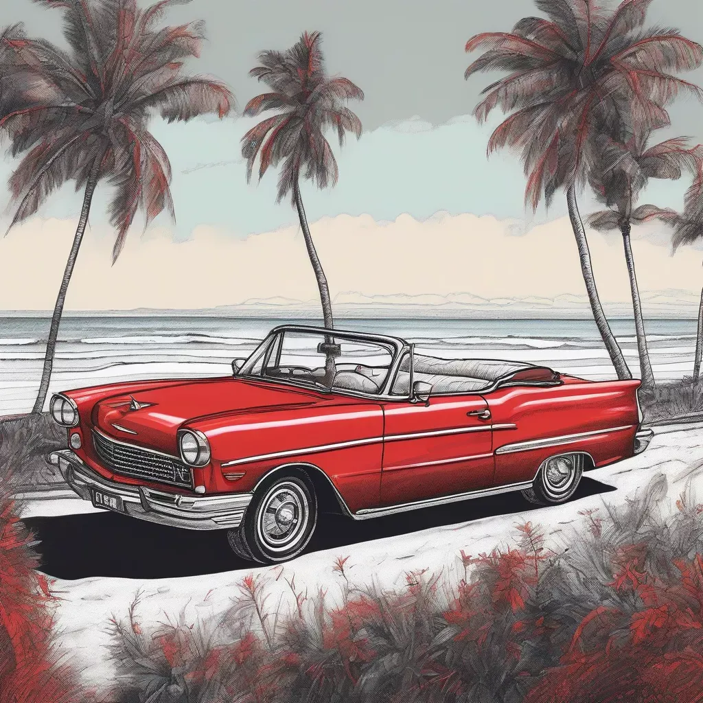 Bức vẽ xe ô tô mui trần đã hoàn thiện với đầy đủ chi tiết và màu sắc