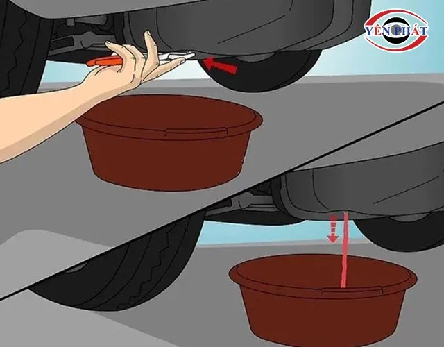 Xác định vị trí và tháo ốc xả dầu để tiến hành hút dầu thủ công