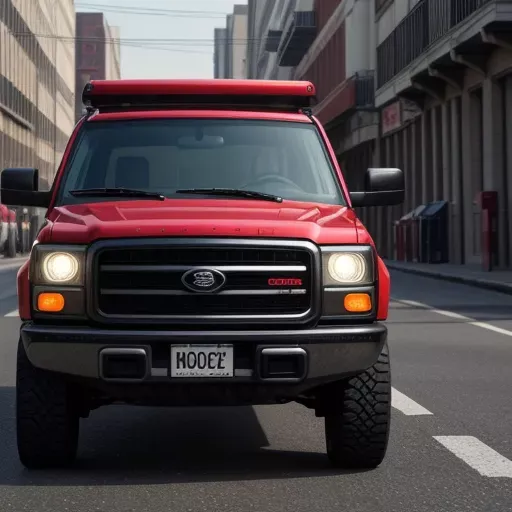 Xe bán tải Calibre màu đỏ đang di chuyển trên đường phố