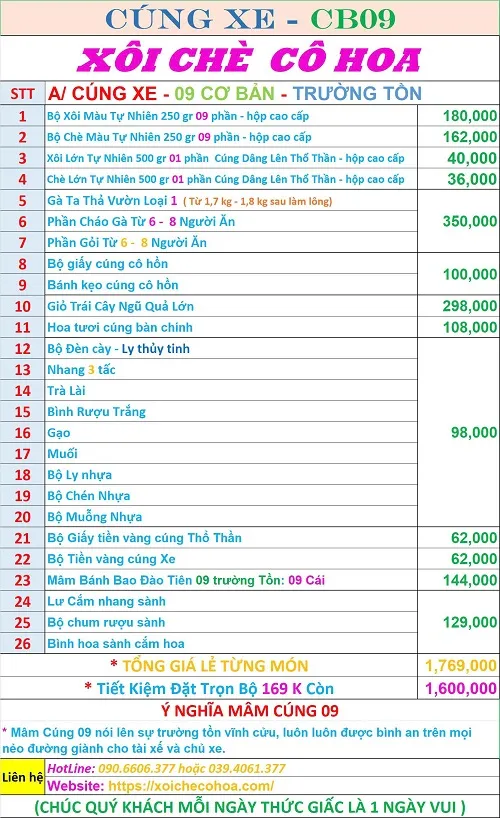 Giá chi tiết cúng xe ô tô mới 09 Trường Tồn - Vĩnh Cửu.