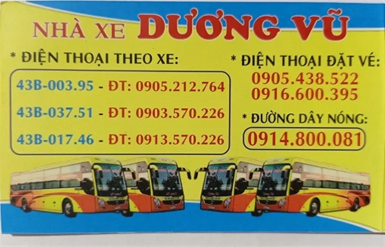 Thông tin liên hệ chi tiết của nhà xe Hải Phòng – Vinh Nghệ An – Dương Vũ.