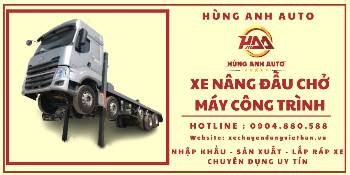 Xe nâng đầu chở máy công trình đang vận hành thực tế