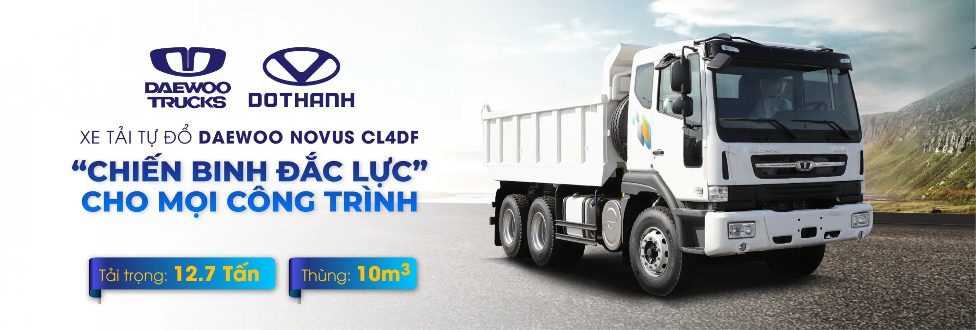 Xe ben Daewoo Novus CL4DF đang hoạt động chuyên chở vật liệu xây dựng