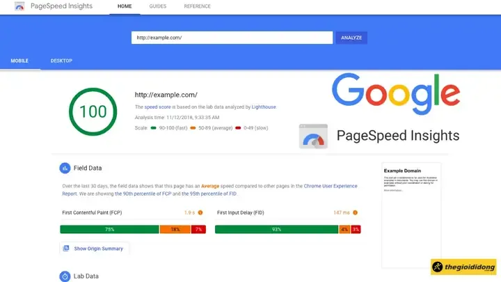Biểu đồ đo lường hiệu suất render mô hình 3D (Ví dụ: Google Pagespeed Insights)